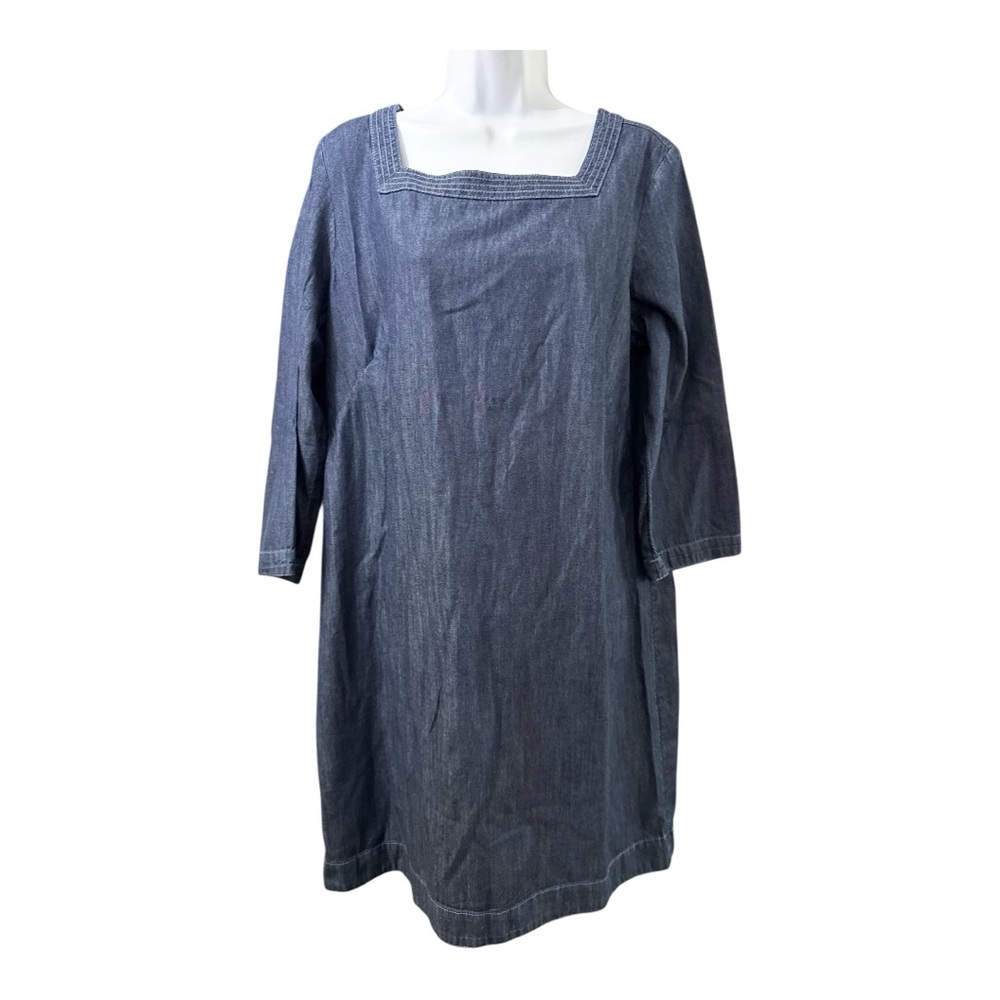 TALBOTS Petites Square Neck Long Sleeves Denim Chambray Dress Classic Size 14P